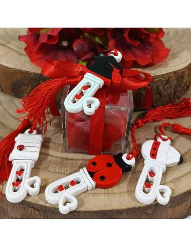 Bomboniere per Laurea scatole portaconfetti chiavi miste con nappa rossa