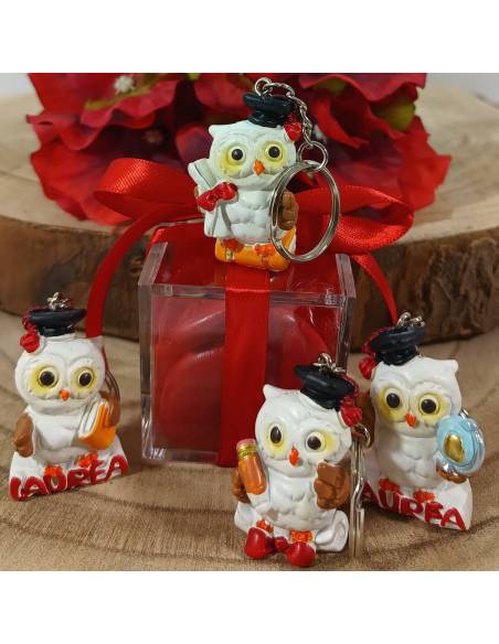 Scatoline portaconfetti bomboniere Laurea in plexiglass portachiavi gufetti misti