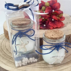 Candela Yankee bomboniera confezionata comunione cresima compleanno nascita in pelxiglass in vetro con pendente stile mare