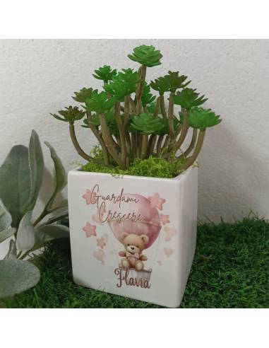 Bomboniere in ceramica vasetto portapiante fantasia mongolfiera orsetto