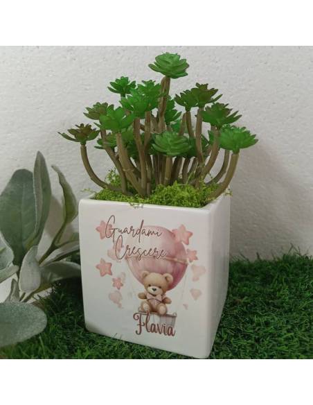 Bomboniere in ceramica vasetto portapiante fantasia mongolfiera orsetto