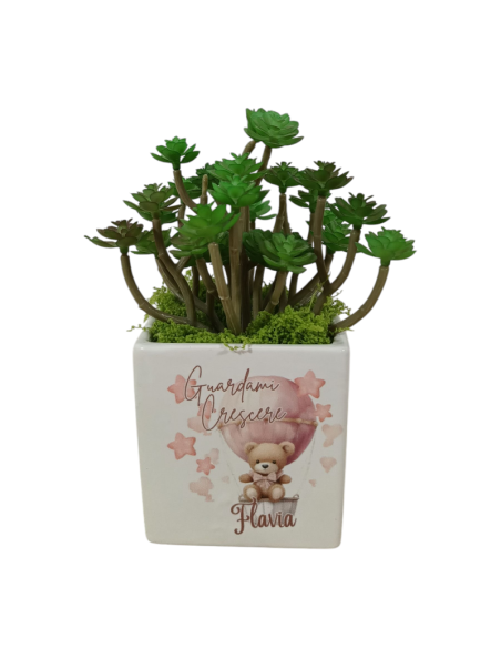 Bomboniere in ceramica vasetto portapiante fantasia mongolfiera orsetto | Sindy Bomboniere