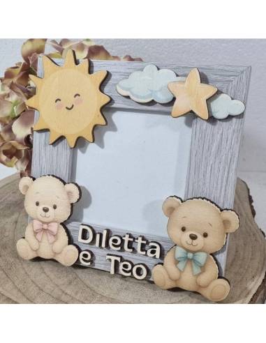 Bomboniere per Battesimo portafoto personalizzati teneri orsetti