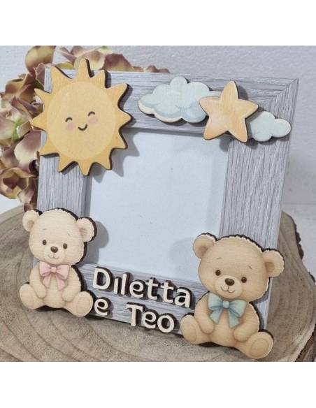Bomboniere per Battesimo portafoto personalizzati teneri orsetti