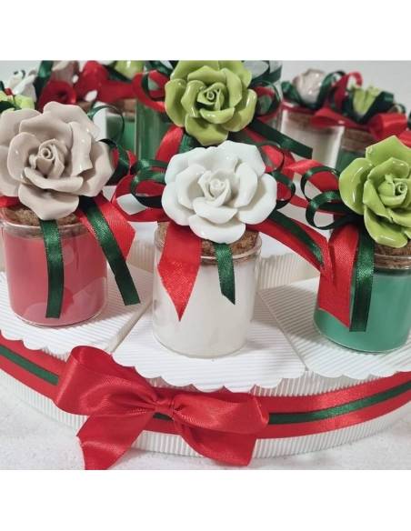 Bomboniere natale candele profumate con fiore in ceramica| Sindy Bomboniere