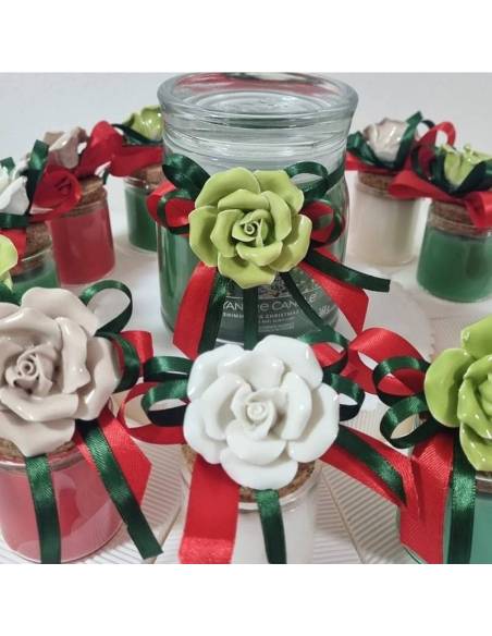 Bomboniere natale candele profumate con fiore in ceramica| Sindy Bomboniere