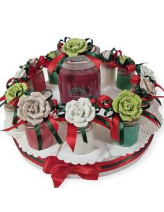 Bomboniere natale candele profumate con fiore in ceramica