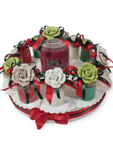 Bomboniere natale candele profumate con fiore in ceramica
