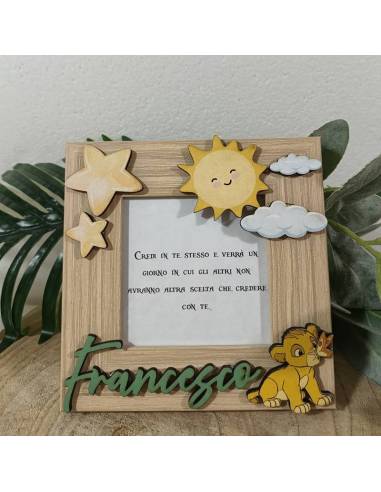 Cornice portafoto bomboniere Re Leone Simba nome personalizzato