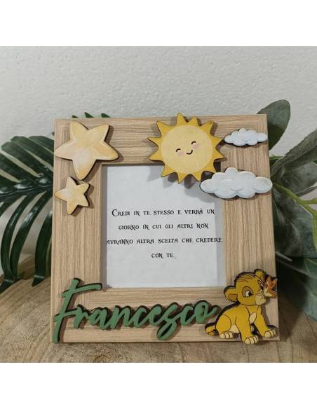 Cornice portafoto bomboniere Re Leone Simba nome personalizzato