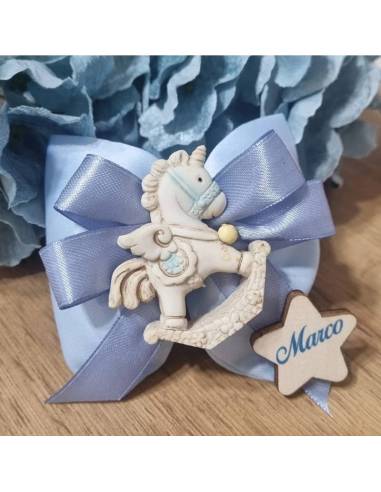 Sacchetti portaconfetti fiocco cavalluccio a dondolo unicorno stella personalizzata