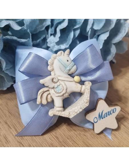 Sacchetti portaconfetti fiocco cavalluccio a dondolo unicorno stella personalizzata