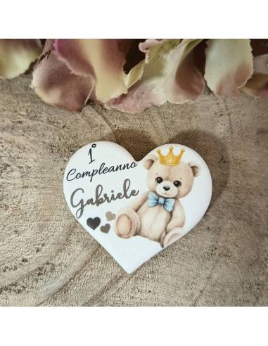 Bomboniere Primo Compleanno calamite orsetto cuore personalizzate