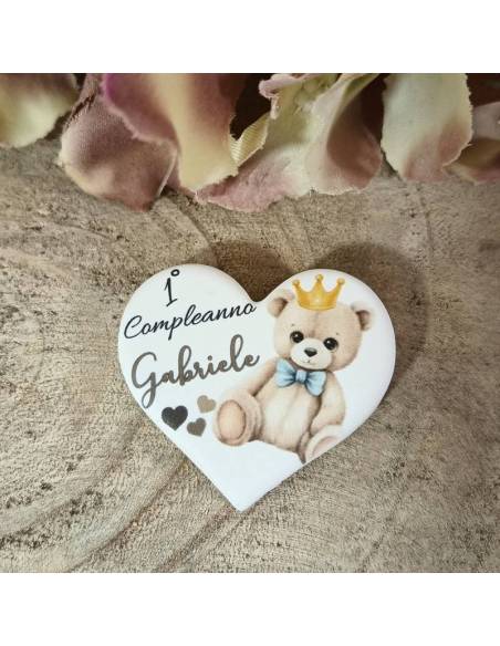 Bomboniere Primo Compleanno calamite orsetto cuore personalizzate