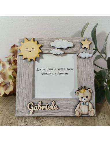 Bomboniere Battesimo cornice portafoto orsetto con corona nome personalizzato