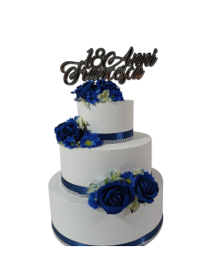 Torta finta Compleanno scenografica con fiori blu