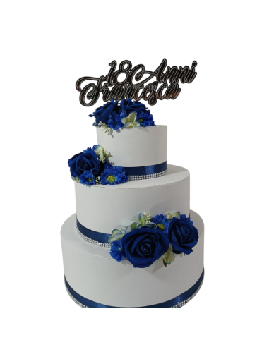 Torta finta Compleanno scenografica con fiori blu