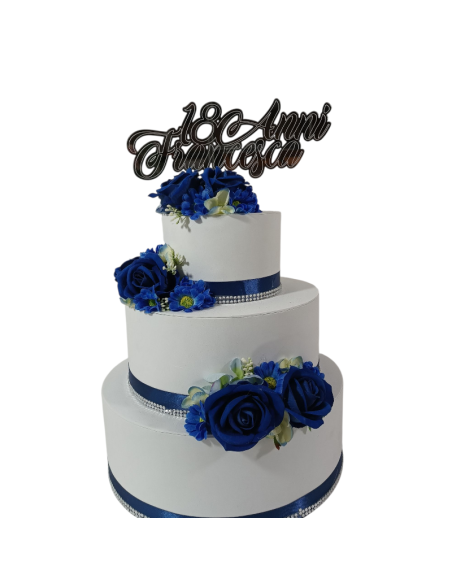Torta finta Compleanno scenografica con fiori blu