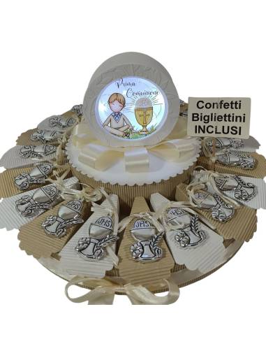 Torta bomboniere Comunione maschio calici argentati