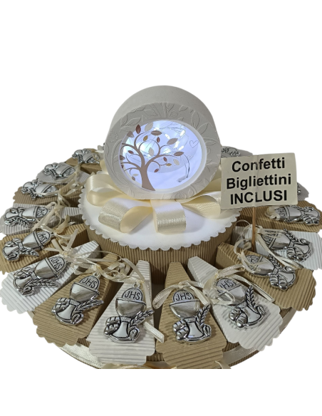 Torta bomboniere Comunione calici argentati con nastrino