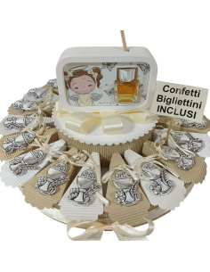 Torta portaconfetti bomboniere Comunione bimba calici argentati