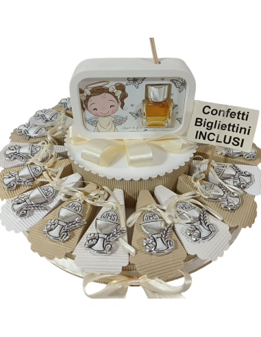 Torta portaconfetti bomboniere Comunione bimba calici argentati