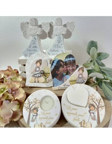 Torta bomboniera Comunione bambina cuore frase incisa,SindyBomboniere