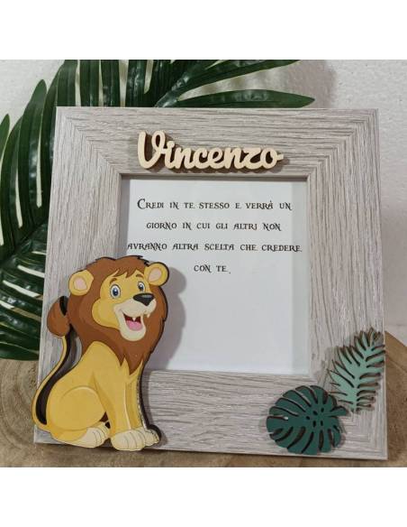 Cornici portafoto bomboniere savana leone con nome personalizzato