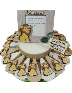 Torta bomboniere animali savana calamite Re Leone Simba con portafoto personalizzato