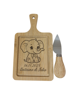 Bomboniere Battesimo utili tagliere elefante personalizzato coltello incluso