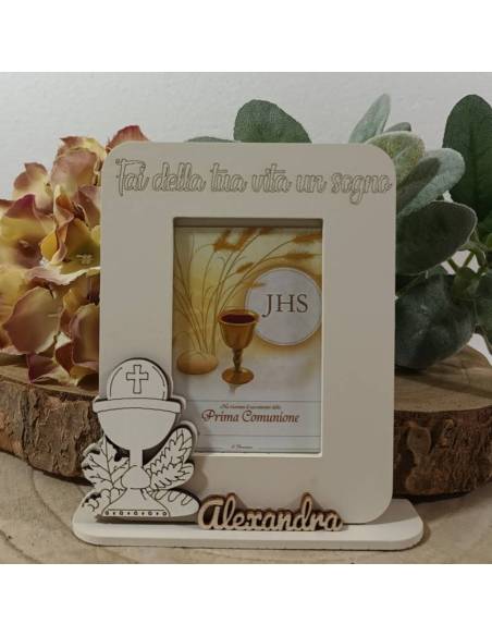 Bomboniere portafoto Comunione calice in legno e nome personalizzato
