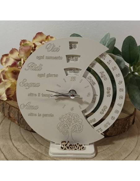 Bomboniere orologio calendario perpetuo con nome personalizzato in legno