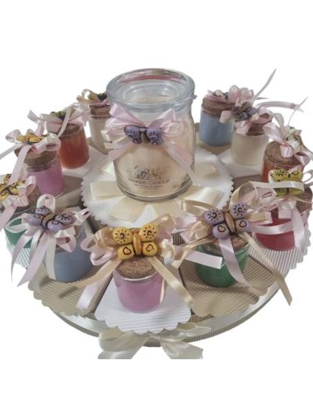 Candele bomboniere torta portaconfetti fiocchi con farfalle