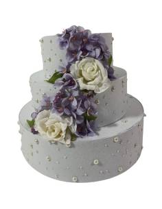Torta scenografica finta raffinata ed elegante con fiori