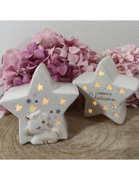 Bomboniere Battesimo unicorno lampada stella con frase