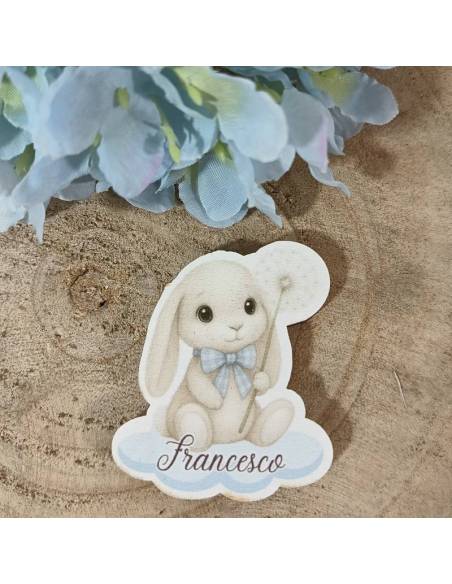 Bomboniere per Battesimo maschio calamite coniglio personalizzate