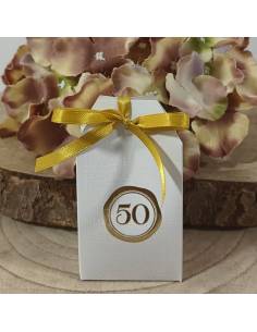 Bomboniere Matrimonio 50° Anniversario scatole portaconfetti fiocco dorato
