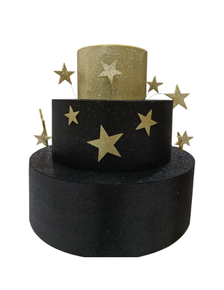 Torta scenografica finta espositiva Compleanno con stelline dorate