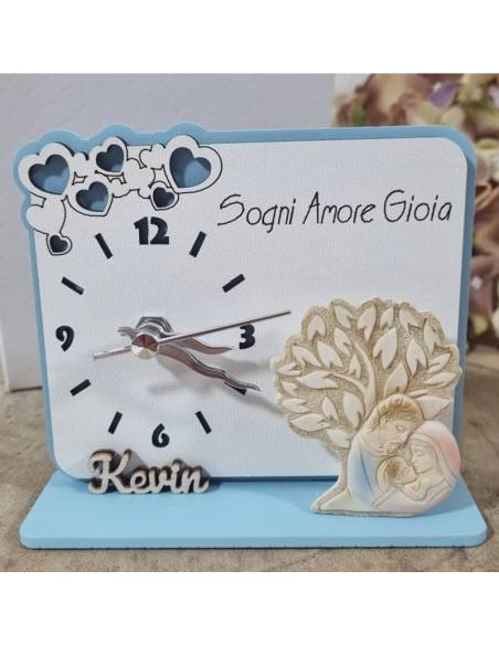 Bomboniere Battesimo maschio orologio albero della vita icona sacra famiglia con nome personalizzato