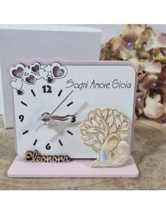 Bomboniere orologio Battesimo bimba icona sacra famiglia albero della vita con nome personalizzato
