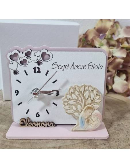 Bomboniere orologio Battesimo bimba icona sacra famiglia albero della vita con nome personalizzato