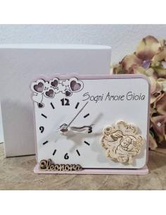 Bomboniere Battesimo bimba orologio con quadrifoglio e nome personalizzato