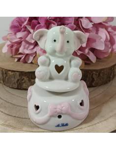Bomboniere Battesimo bimba carillon elefante in porcellana