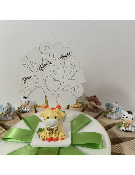 Torta bomboniera animali della savana a statuetta completa di confetti