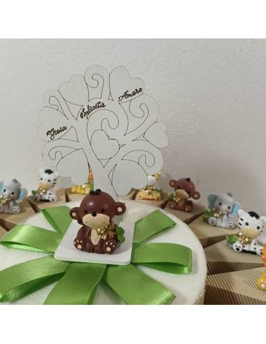 Torta bomboniera animali della savana a statuetta completa di confetti