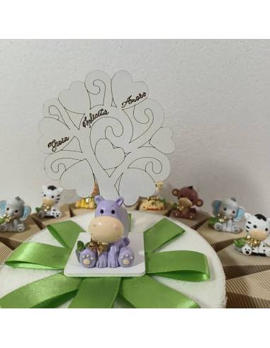 Torta bomboniera animali della savana a statuetta completa di confetti