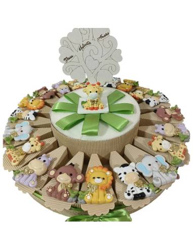 Bomboniere nascita animaletti della savana torta portaconfetti