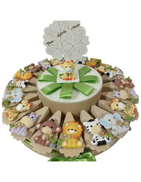 Bomboniere nascita animaletti della savana torta portaconfetti