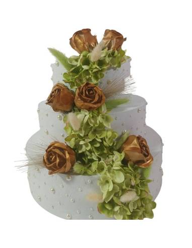 Torta finta scenografica decoro floreale elegante