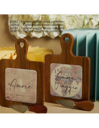 Bomboniere utili Matrimonio Claraluna taglieri in legno con mattonella